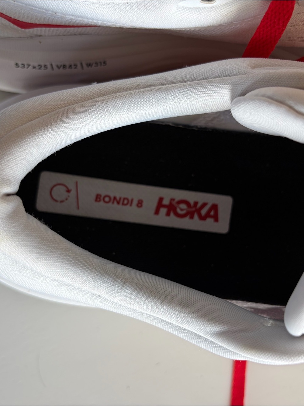 Hoka Bondi 8 White with Red Logo - Picture 6 of 9